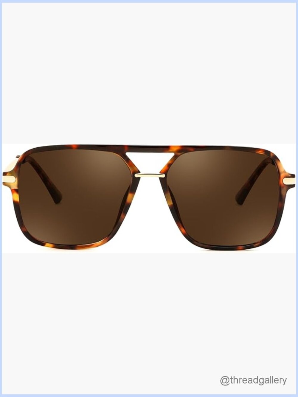 Retro Square Aviator Sunglasses, Polarized Lens, Double Bridge, UV Protection
